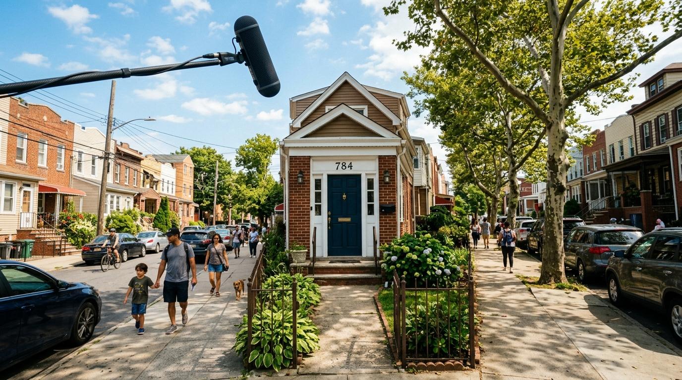 Filming approach on a Brooklyn residential block